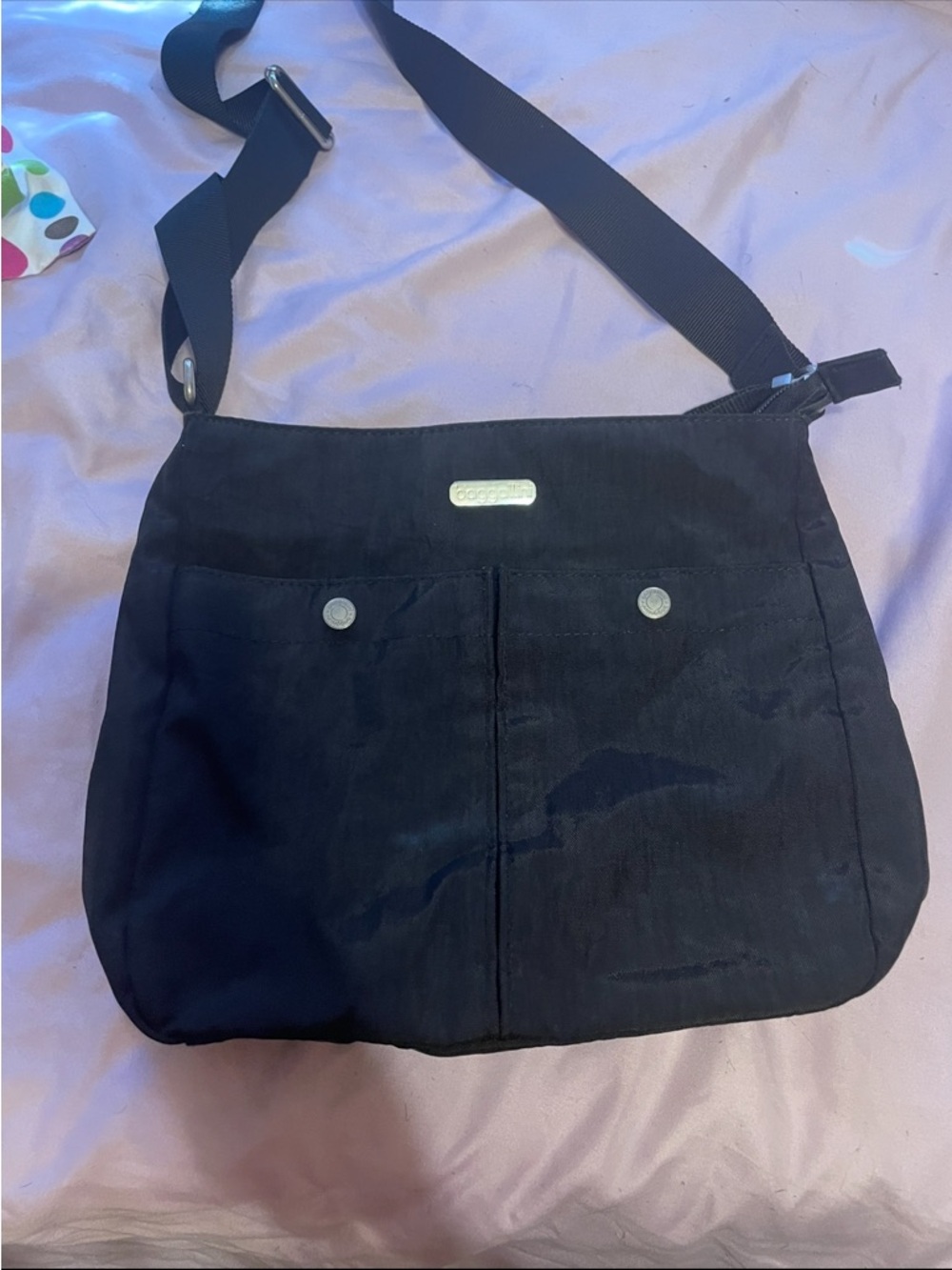 Black Crossbody Shoulder Bag with Front Snap Pockets